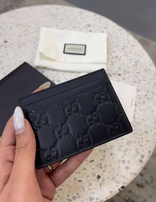 Gucci Black Guccissima Leather Card Holder 