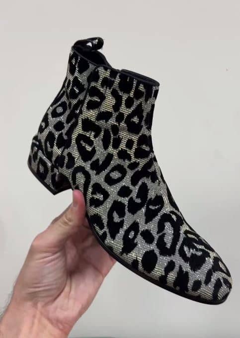 Dolce & Gabbana Black/Silver  Animal Print Lurex and Velvet Ankle Boots Size 36