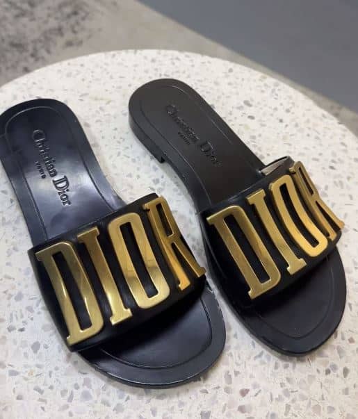 Dior Black Leather Dior Evolution Flat Slides Size 34