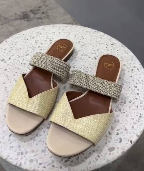 Malone Souliers Cream Woven Raffia Rodena Flat Slides Size 37