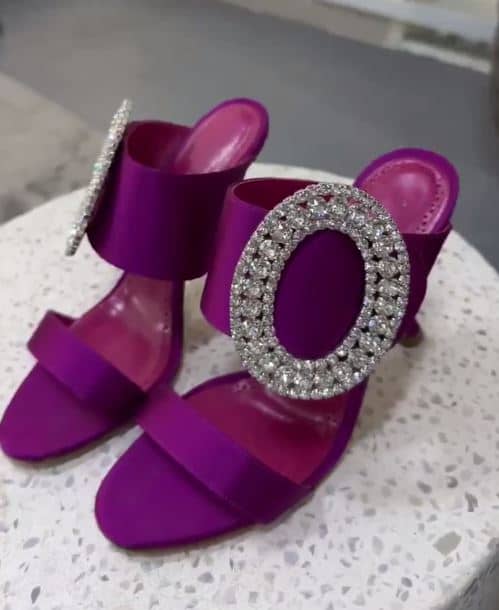 Manolo Blahnik Purple Satin Fibiona Slide Sandals Size 38.5