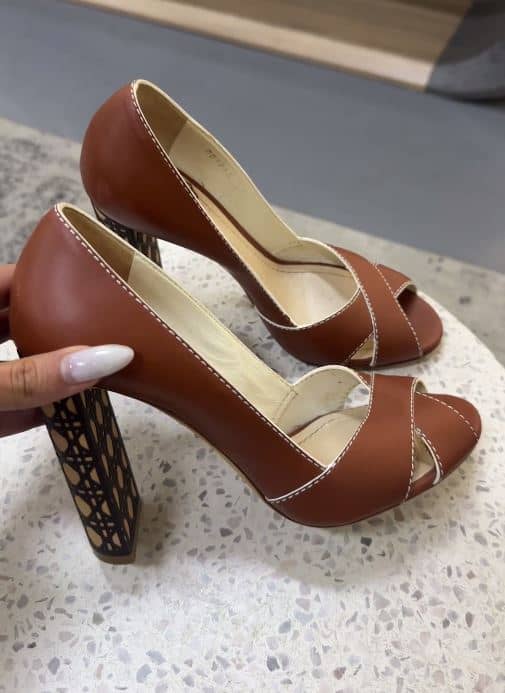 Dior Brown Leather Cannage Heel Peep Toe Pumps Size 37