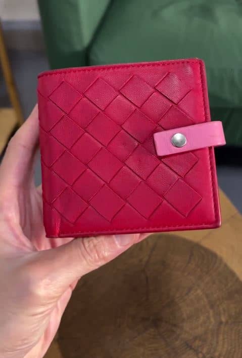 Bottega Veneta Red/Pink Intrecciato Leather French Compact Wallet