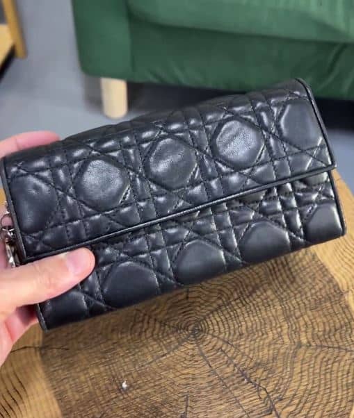 Dior Black Cannage Leather Lady Dior Continental Wallet