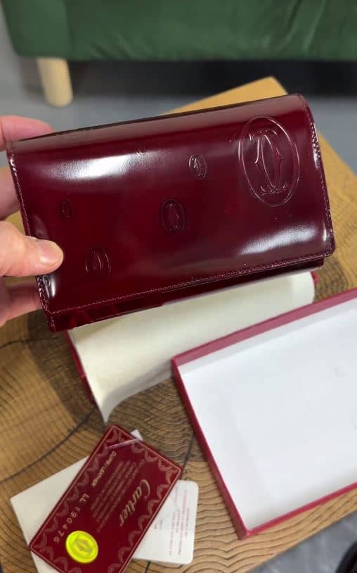 Cartier Burgundy Patent Leather Happy Birthday Continental Wallet