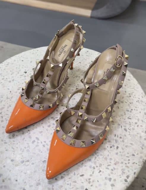 Valentino Orange Patent and Leather Rockstud Pumps Size 36.5