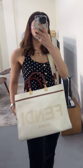 Fendi Off White Canvas and Leather Medium Sunshine Tote