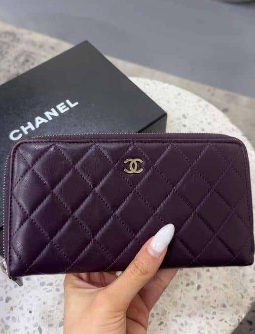 Chanel Purple Quilted Leather CC Zip Around Wallet 