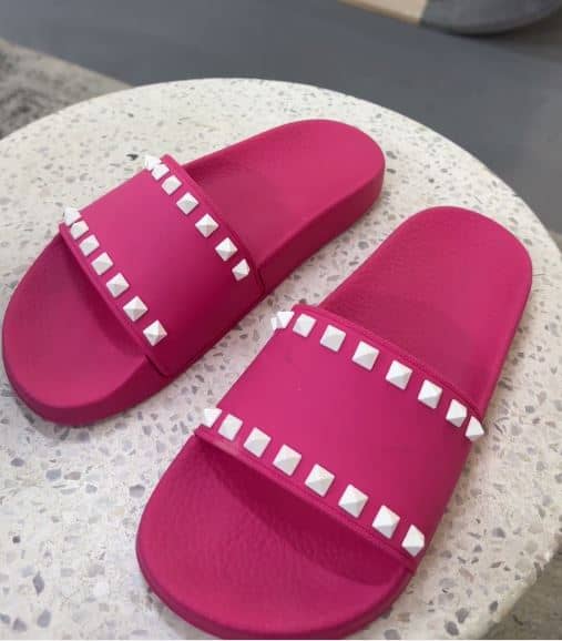 Valentino Pink Rubber Rockstud Flat Slide Size 36