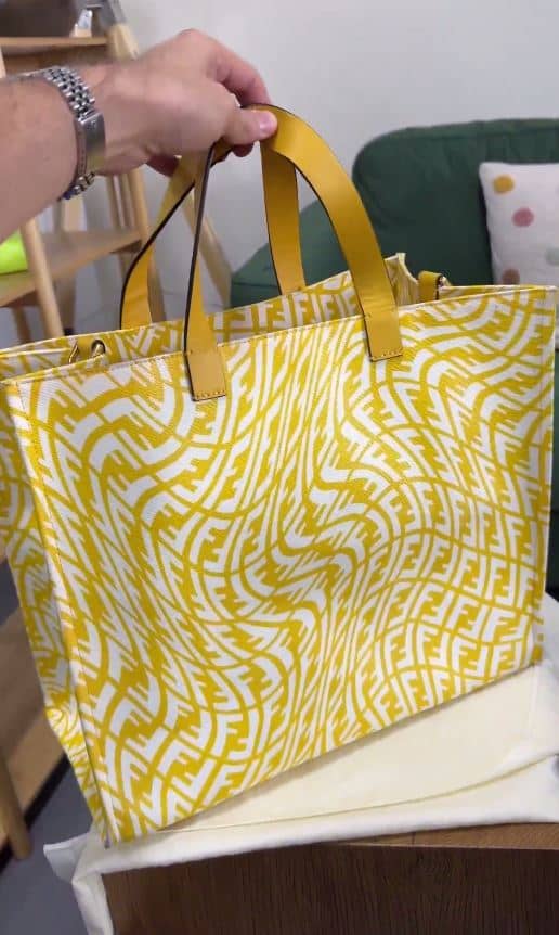 Fendi x Sarah Coleman Yellow FF Vertigo Canvas and Leather Shopper Tote