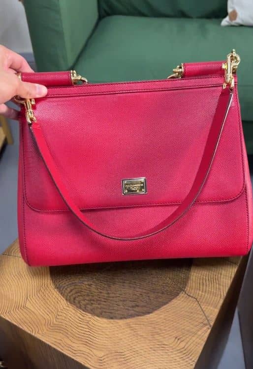 Dolce & Gabbana Red Leather Large Miss Sicily Top Handle Bag