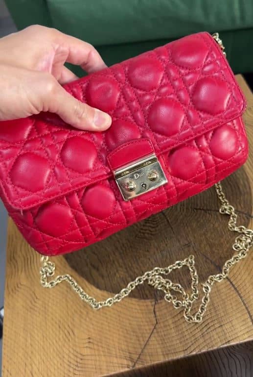 Dior Red Cannage Leather Miss Dior Promenade Chain Clutch