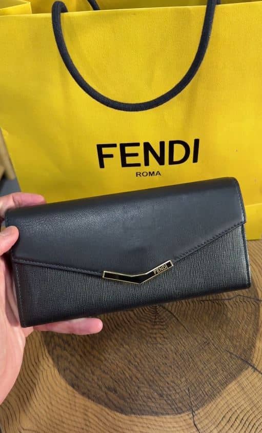 Fendi Black Leather 2Jours Continental Wallet