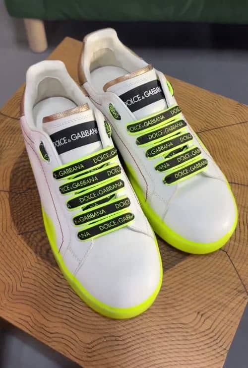 Dolce & Gabbana White/Neon Yellow Leather Portofino Sneakers Size 38