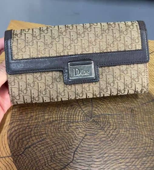 Dior Beige/Brown Oblique Canvas and Leather Flap Continental Wallet