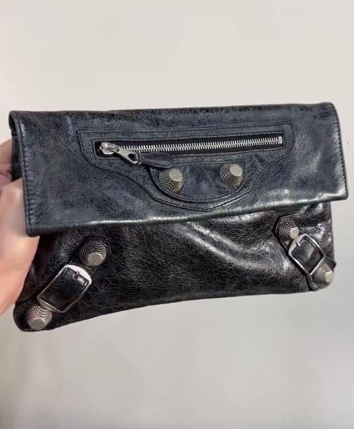 Balenciaga Dark Green Leather GSH Classic Envelope Clutch