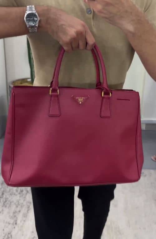 Prada Red Saffiano Lux Leather Large Galleria Double Zip Tote