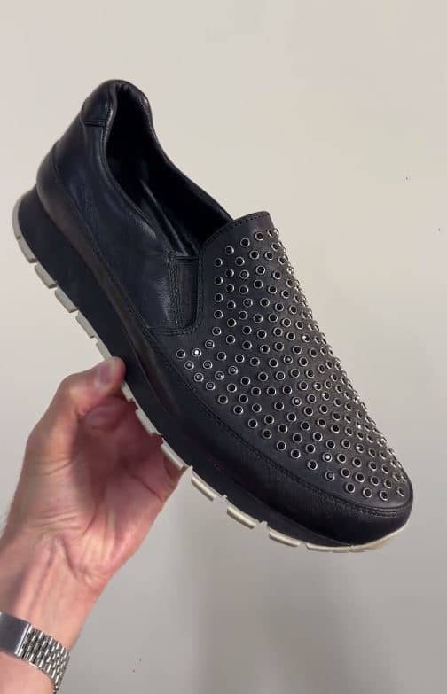 Prada Black Leather Studded Slip On Sneakers Size 40