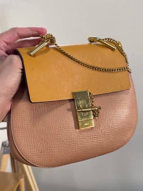 Chloe Beige/Mustard Leather Medium Drew Shoulder Bag