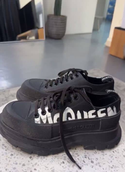  Alexander McQueen Black Leather Tread Slick Sneakers Size 40