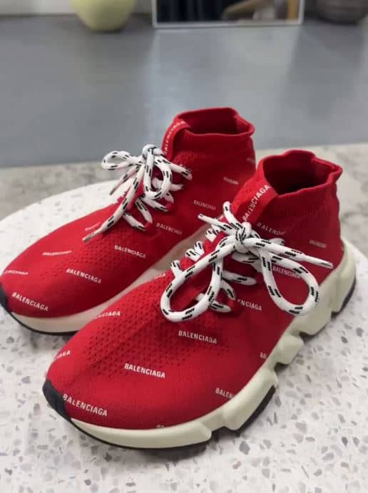 Balenciaga Red Knit Fabric Speed High Top Sneakers Size 36