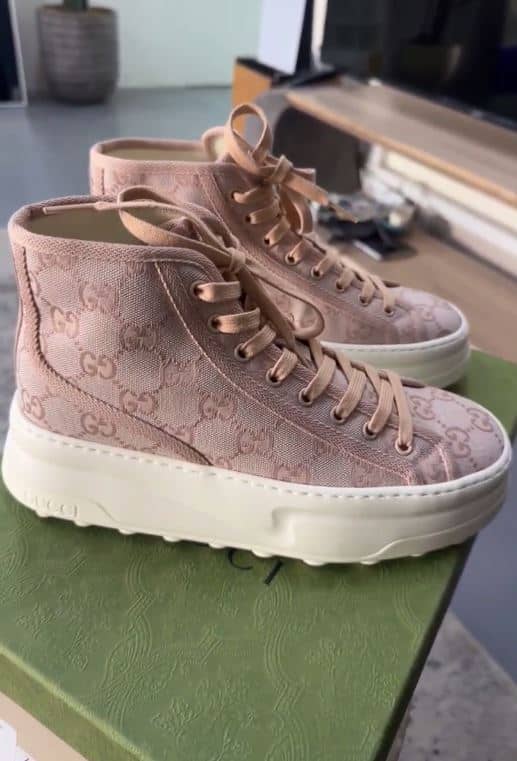 Gucci Pink GG Canvas Tennis 1977 High Top Sneakers Size 38.5