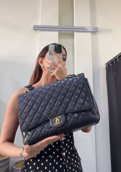 Chanel Black Quilted Caviar Leather Maxi Classic Double Flap Bag