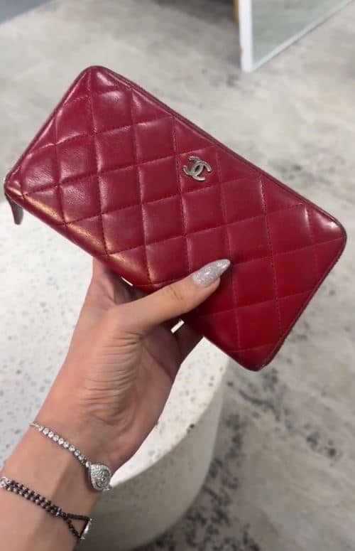 Chanel Red Quilted Leather CC Zip Continental Wallet