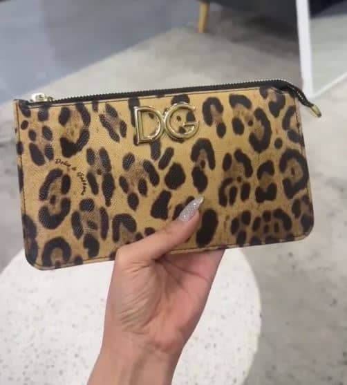 Dolce & Gabbana Brown/Black Leopard Print Coated Canvas Wristlet Clutch