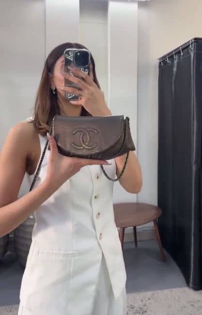 Chanel Metallic Brown Leather CC Half Moon Wallet on Chain